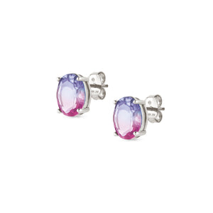 SYMBIOSI EARRINGS 240806/028 SILVER WITH PINK AND PURPLE TWO-TONE STONES