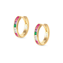 Load image into Gallery viewer, CARISMATICA EARRINGS 240914/005 GOLD HOOPS WITH COLOURFUL CZ
