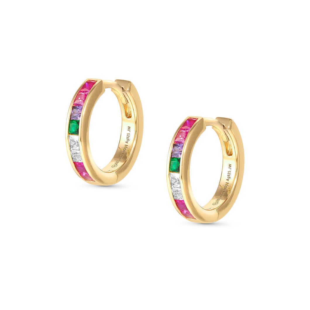 CARISMATICA EARRINGS 240914/005 GOLD HOOPS WITH COLOURFUL CZ
