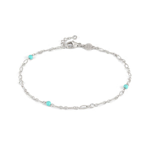 ANKLET 241000/003 SILVER CHAIN WITH TURQUOISE & CZ