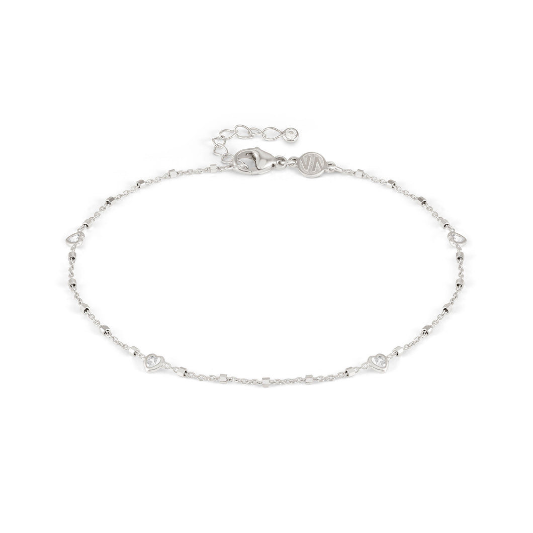 ANKLET 241001/022 SILVER CHAIN WITH HEART CZ