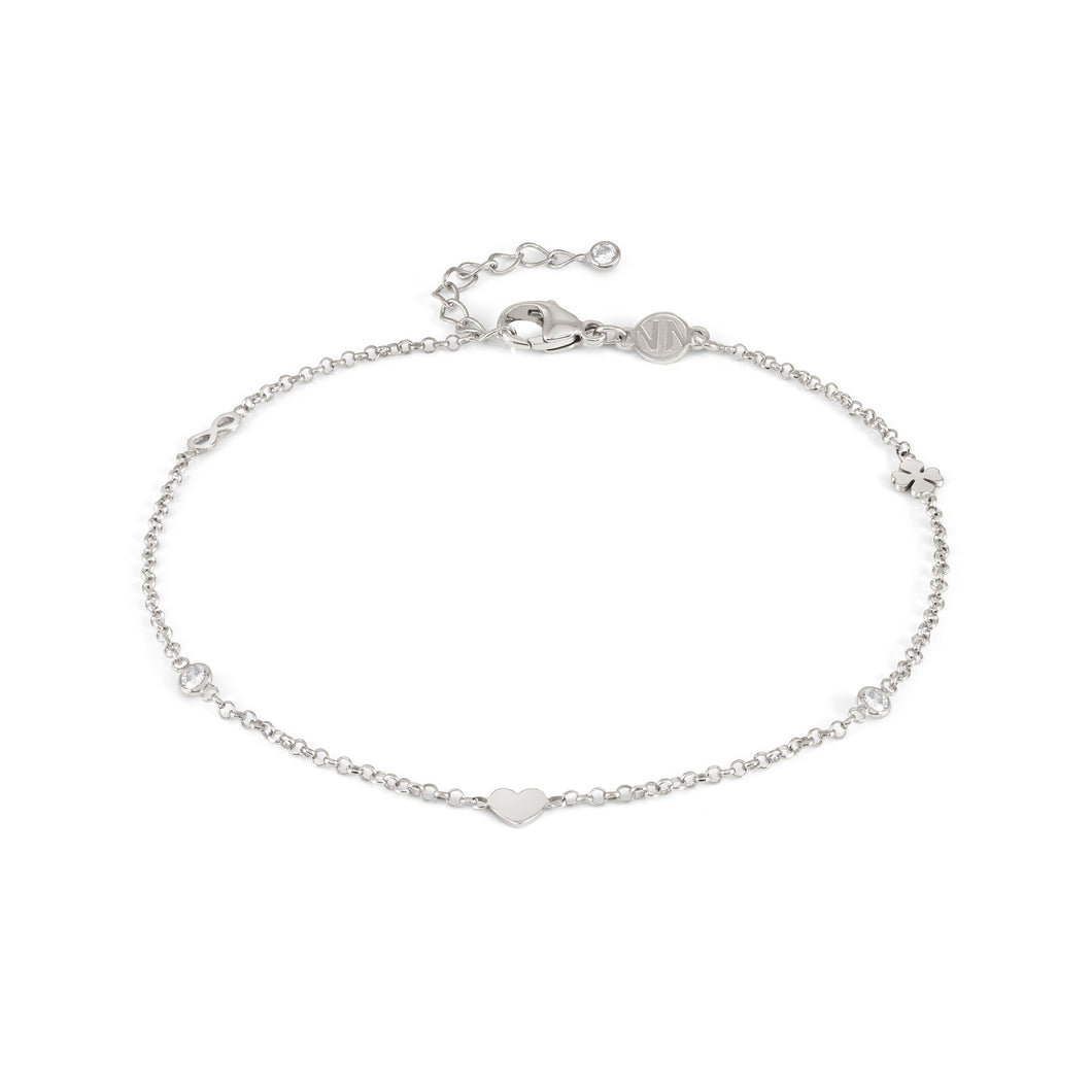 ANKLET 241001/050 SILVER CHAIN WITH MIXED SYMBOLS & CZ
