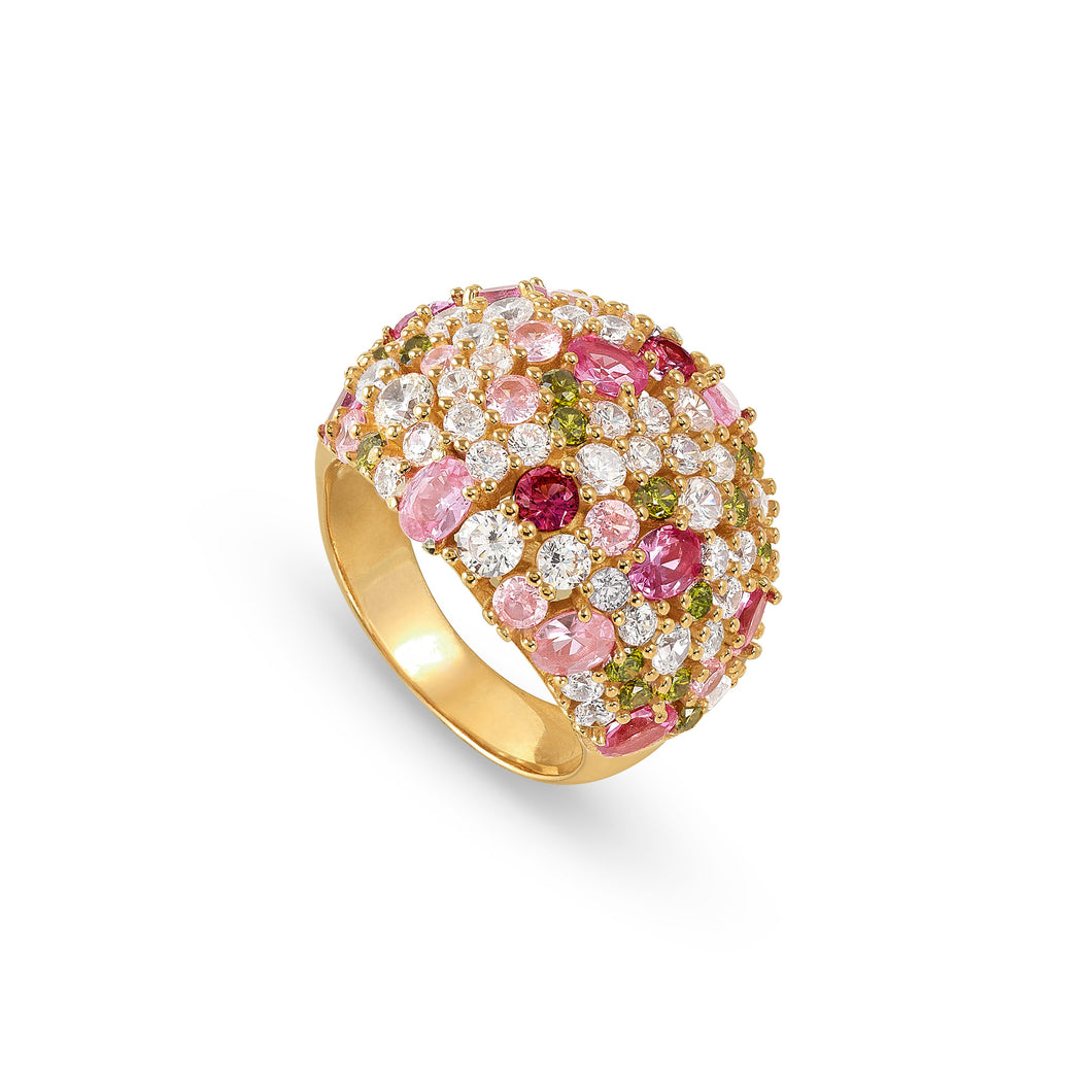 MOSAICA WIDE RING 241601/012 GOLD WITH PINK & GREEN CZ