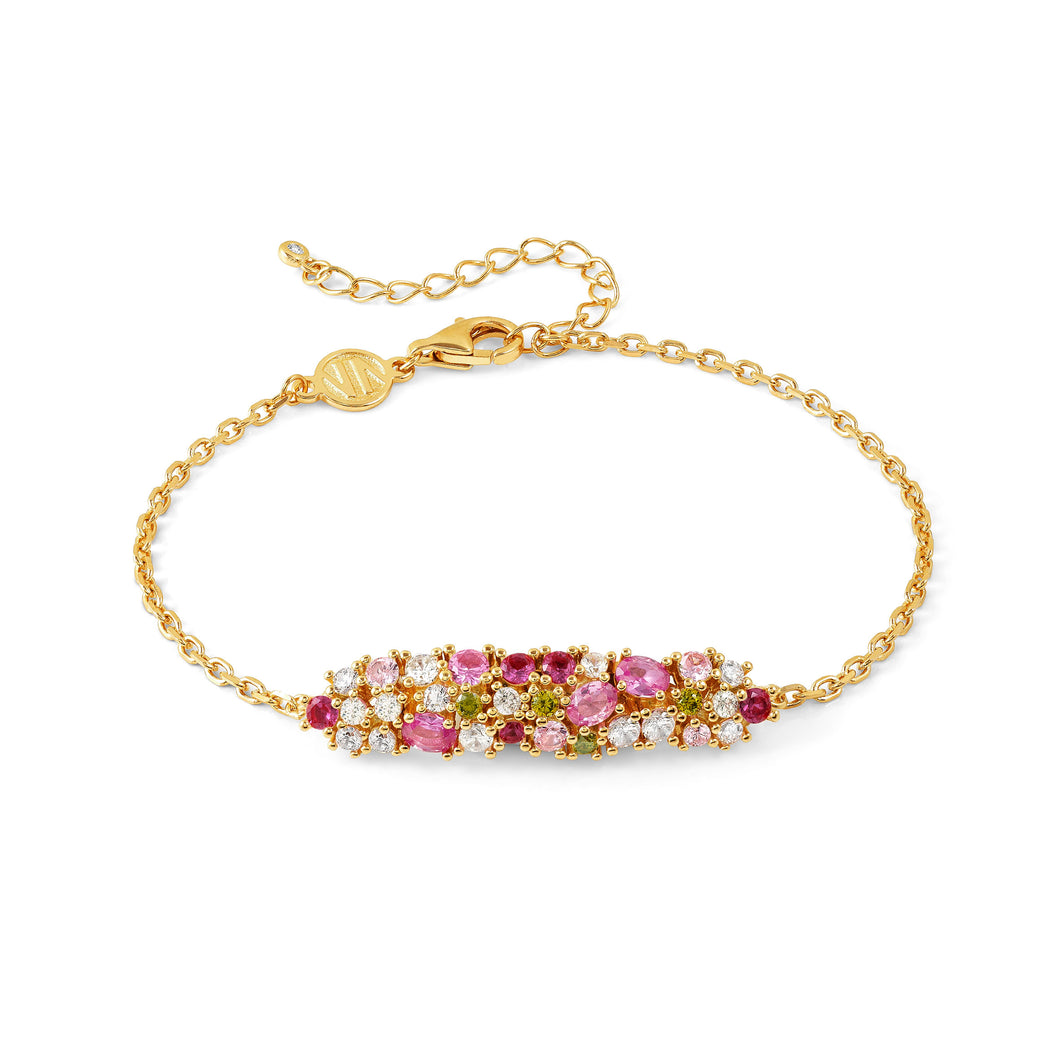 MOSAICA BRACELET 241603/012 GOLD, PINK & GREEN CZ CLUSTER