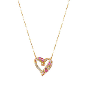 MOSAICA NECKLACE 241604/012 GOLD, PINK & GREEN CZ HEART