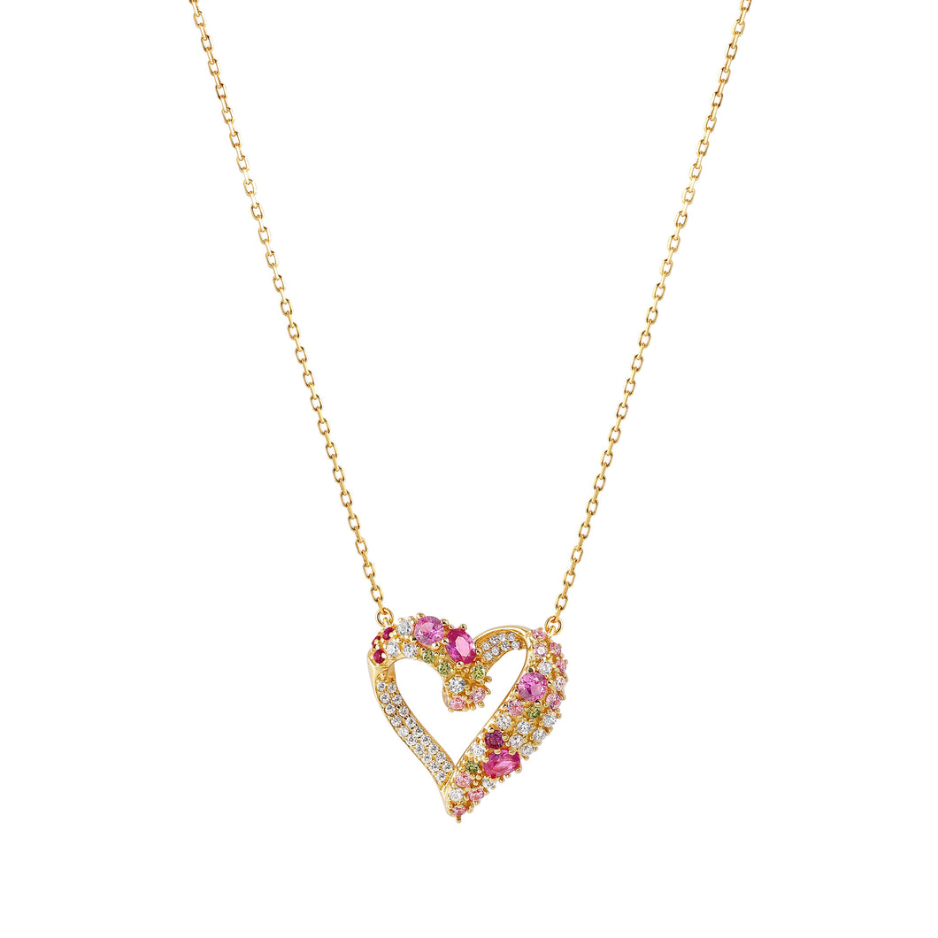 MOSAICA NECKLACE 241604/012 GOLD, PINK & GREEN CZ HEART