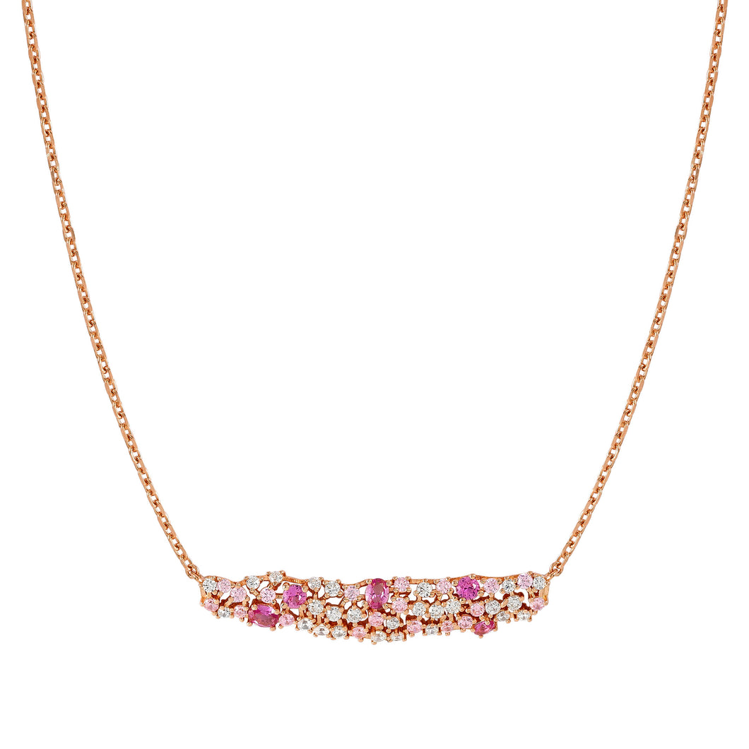 MOSAICA NECKLACE 241605/011 ROSE GOLD & PINK CZ CLUSTER