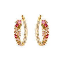 Load image into Gallery viewer, MOSAICA EARRINGS 241607/012 GOLD PINK &amp; GREEN CZ OVAL HOOP
