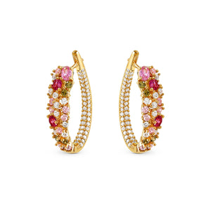 MOSAICA EARRINGS 241607/012 GOLD PINK & GREEN CZ OVAL HOOP