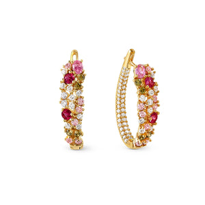 MOSAICA EARRINGS 241607/012 GOLD PINK & GREEN CZ OVAL HOOP