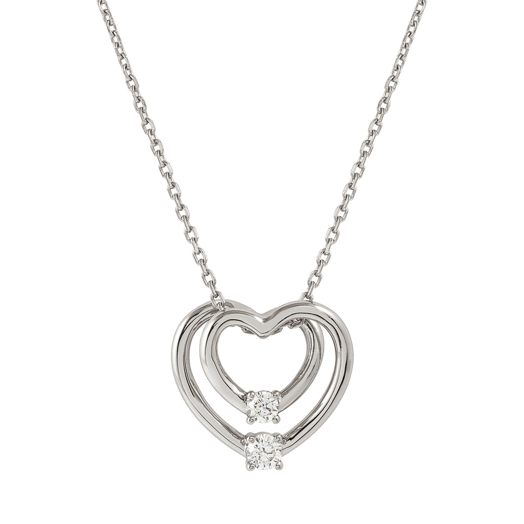 COSMIC LOVE NECKLACE 241708/004 SILVER LAYERED HEART WITH WHITE CZ