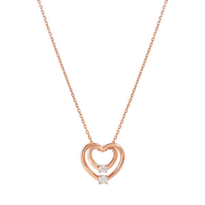 COSMIC LOVE NECKLACE 241708/005 ROSE GOLD LAYERED HEART WITH WHITE CZ