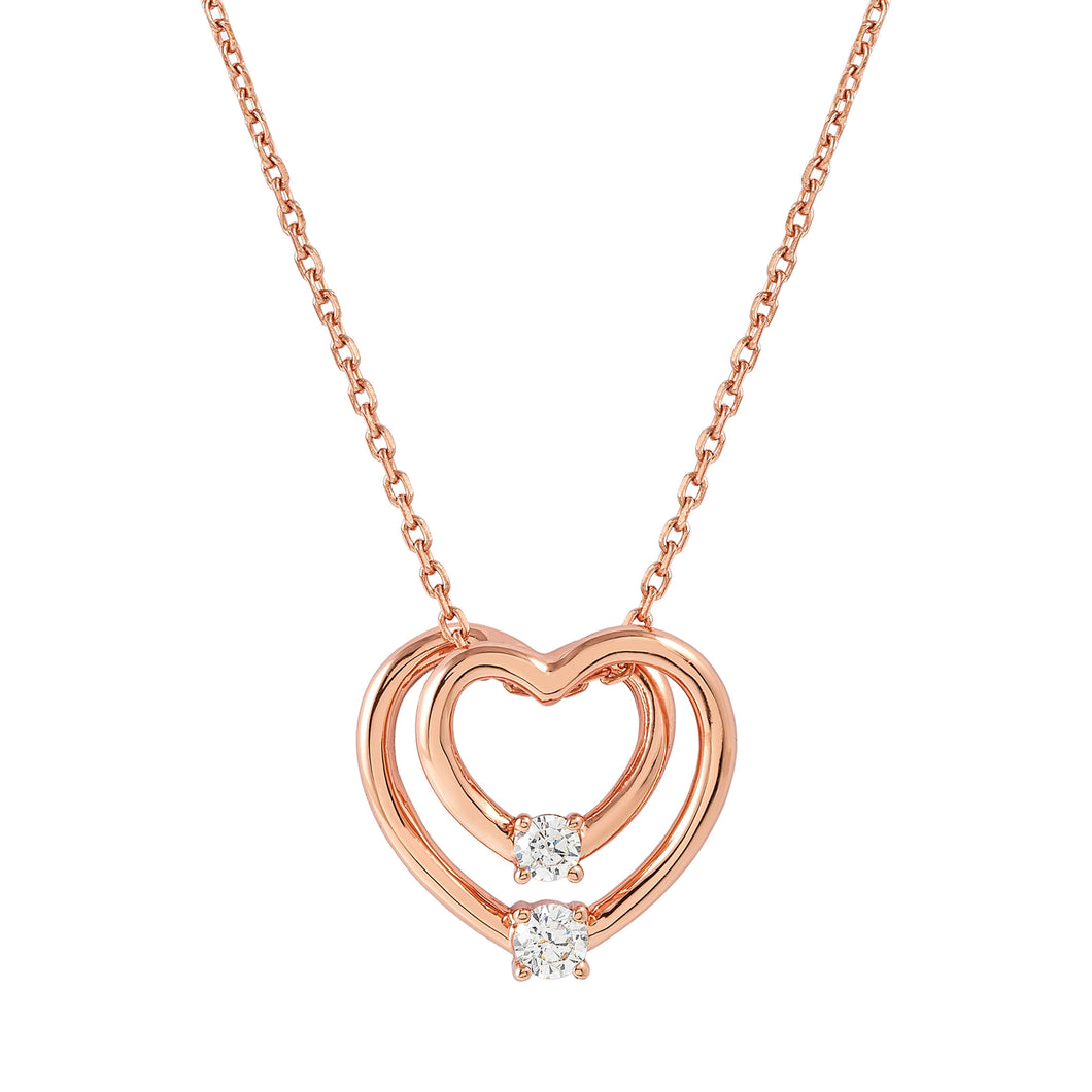 COSMIC LOVE NECKLACE 241708/005 ROSE GOLD LAYERED HEART WITH WHITE CZ