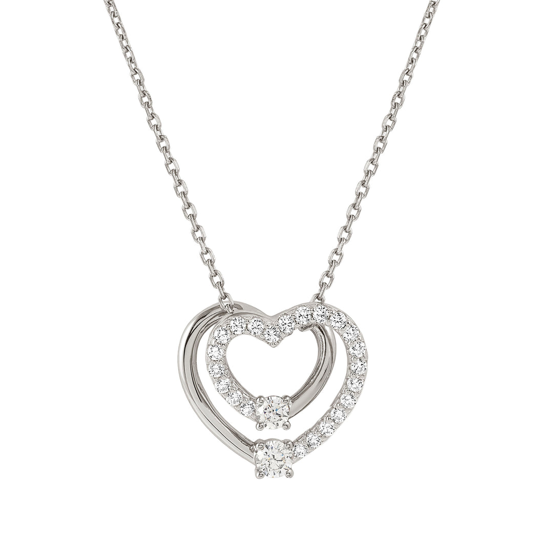 COSMIC LOVE NECKLACE 241709/004 SILVER LAYERED HEART PENDANT WITH WHITE CZ