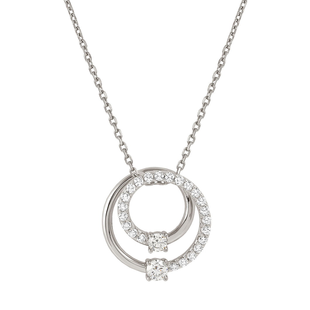 COSMIC LOVE NECKLACE 241709/053 SILVER LAYERED CIRCLE PENDANT WITH WHITE CZ