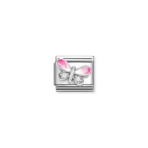 COMPOSABLE CLASSIC LINK 330321/09 BUTTERFLY WITH PINK ENAMEL IN 925 SILVER & CZ