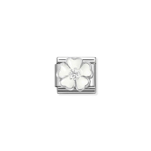 COMPOSABLE CLASSIC LINK 330321/15 WHITE FLOWER ENAMEL IN 925 SILVER & CZ