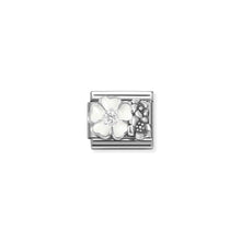 Load image into Gallery viewer, COMPOSABLE CLASSIC LINK 330325/01 FLOWERS WITH WHITE ENAMEL IN 925 SILVER &amp; CZ
