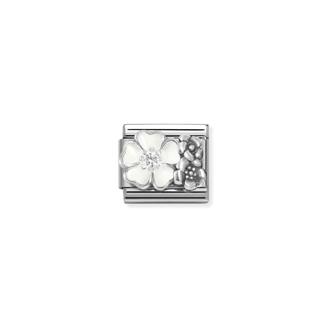 COMPOSABLE CLASSIC LINK 330325/01 FLOWERS WITH WHITE ENAMEL IN 925 SILVER & CZ