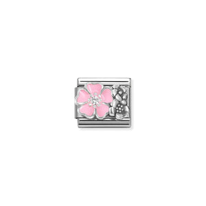 COMPOSABLE CLASSIC LINK 330325/02 FLOWERS WITH PINK ENAMEL IN 925 SILVER & CZ