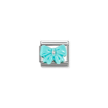 Load image into Gallery viewer, COMPOSABLE CLASSIC LINK 330509/19 BOW WITH TURQUOISE STONE IN 925 SILVER
