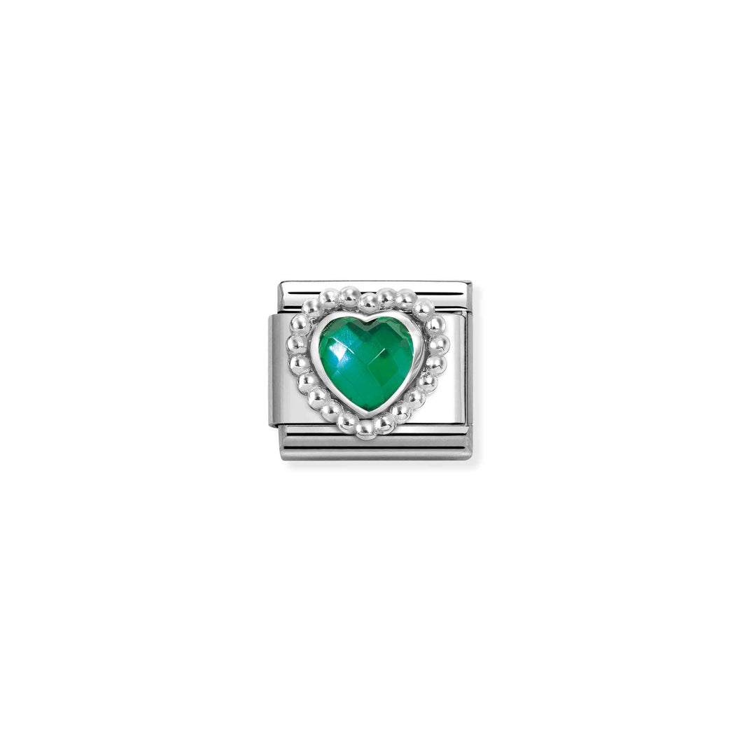 COMPOSABLE CLASSIC LINK 330605/004 FACETED GREEN CZ HEART IN 925 SILVER