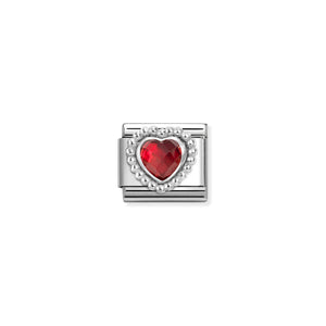 COMPOSABLE CLASSIC LINK 330605/005 FACETED RED CZ HEART IN 925 SILVER