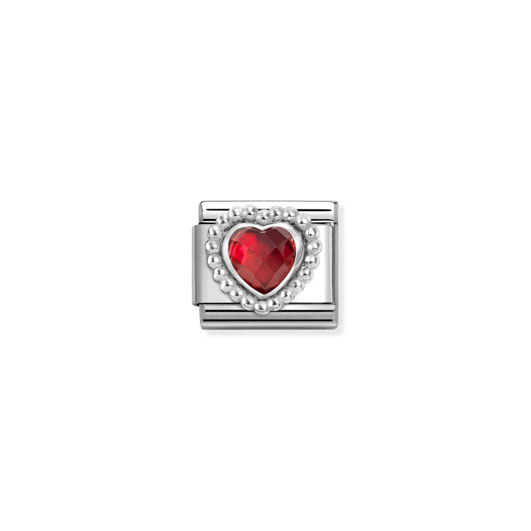 COMPOSABLE CLASSIC LINK 330605/005 FACETED RED CZ HEART IN 925 SILVER