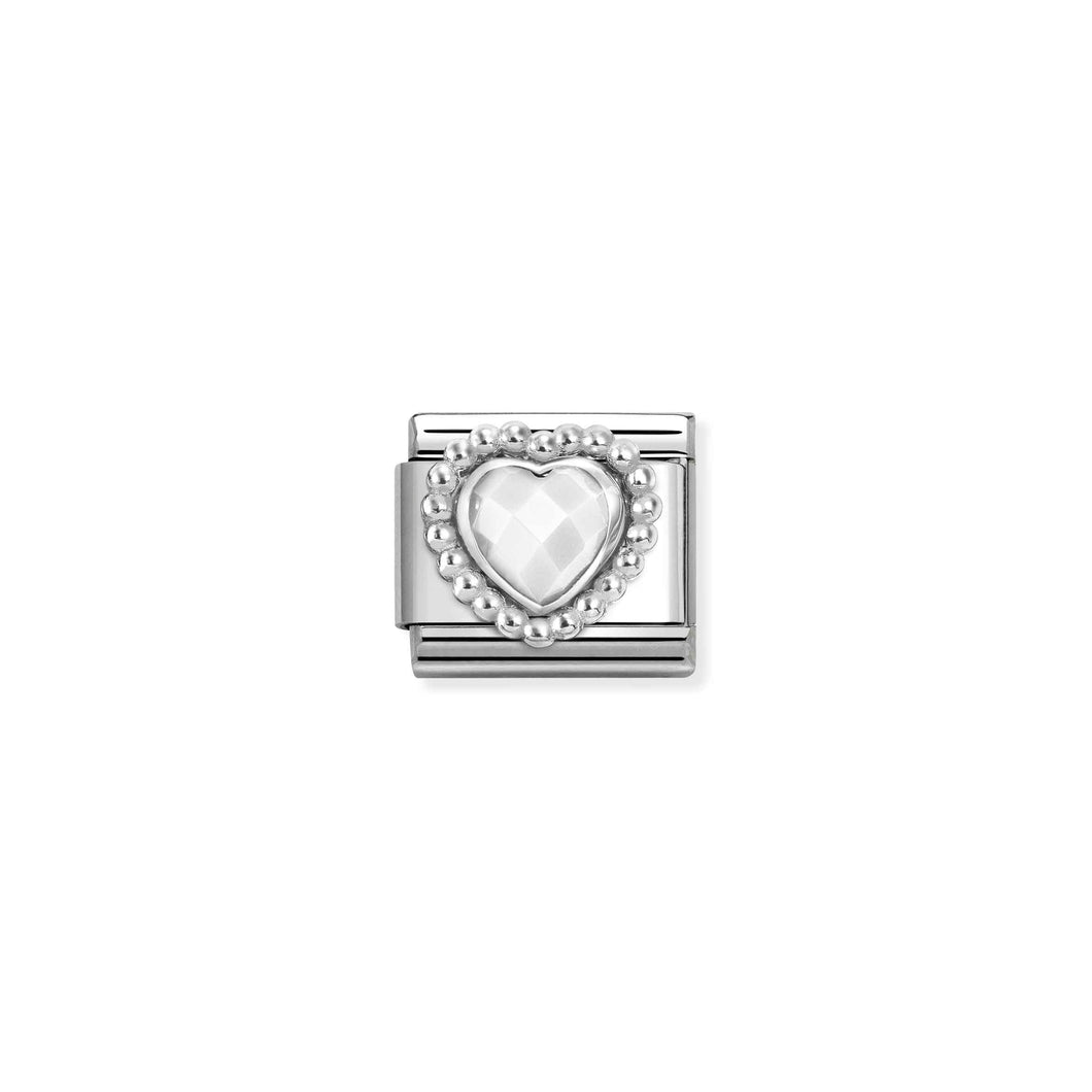 COMPOSABLE CLASSIC LINK 330605/016 FACETED WHITE OPALESCENT CZ HEART IN 925 SILVER