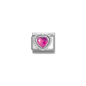 COMPOSABLE CLASSIC LINK 330605/030 FACETED FUCHSIA CZ HEART IN 925 SILVER