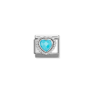 COMPOSABLE CLASSIC LINK 330605/039 FACETED TURQUOISE CZ HEART IN 925 SILVER