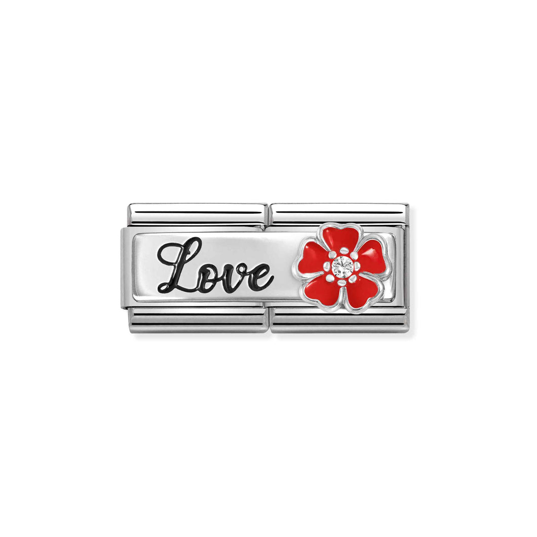 COMPOSABLE CLASSIC DOUBLE LINK 330734/14 LOVE WITH RED FLOWER IN 925 SILVER
