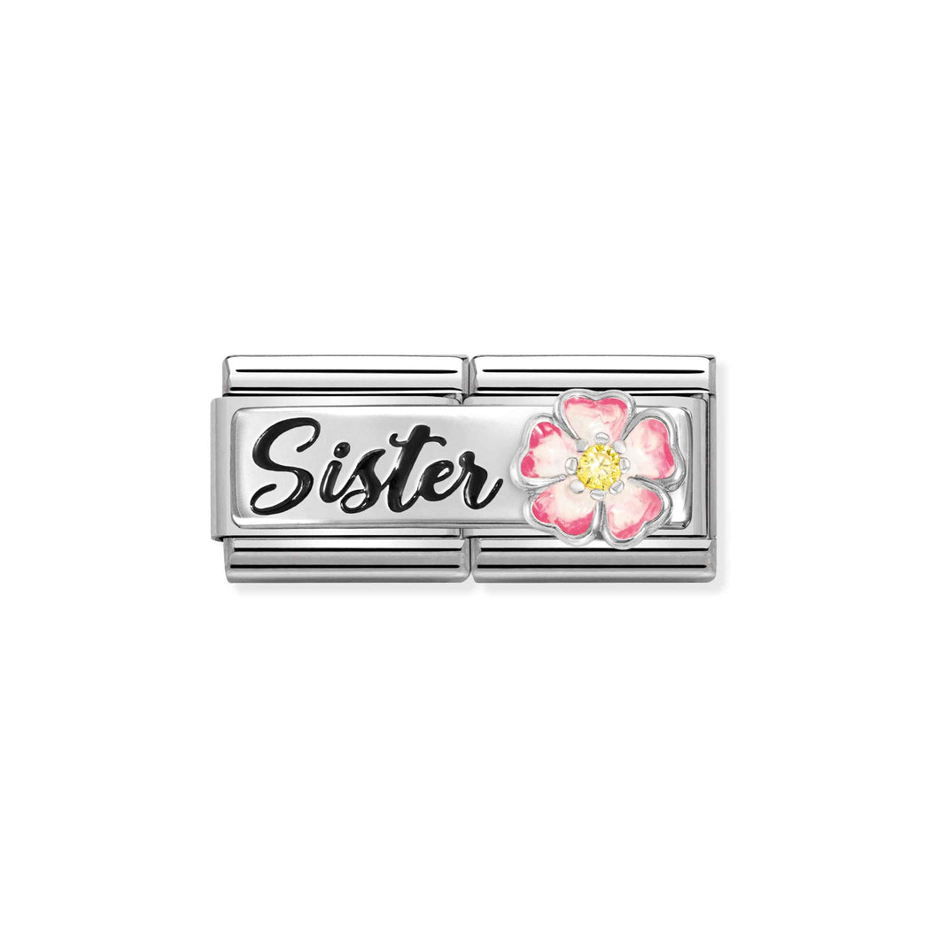 COMPOSABLE CLASSIC DOUBLE LINK 330734/15 SISTER WITH PINK FLOWER IN 925 SILVER