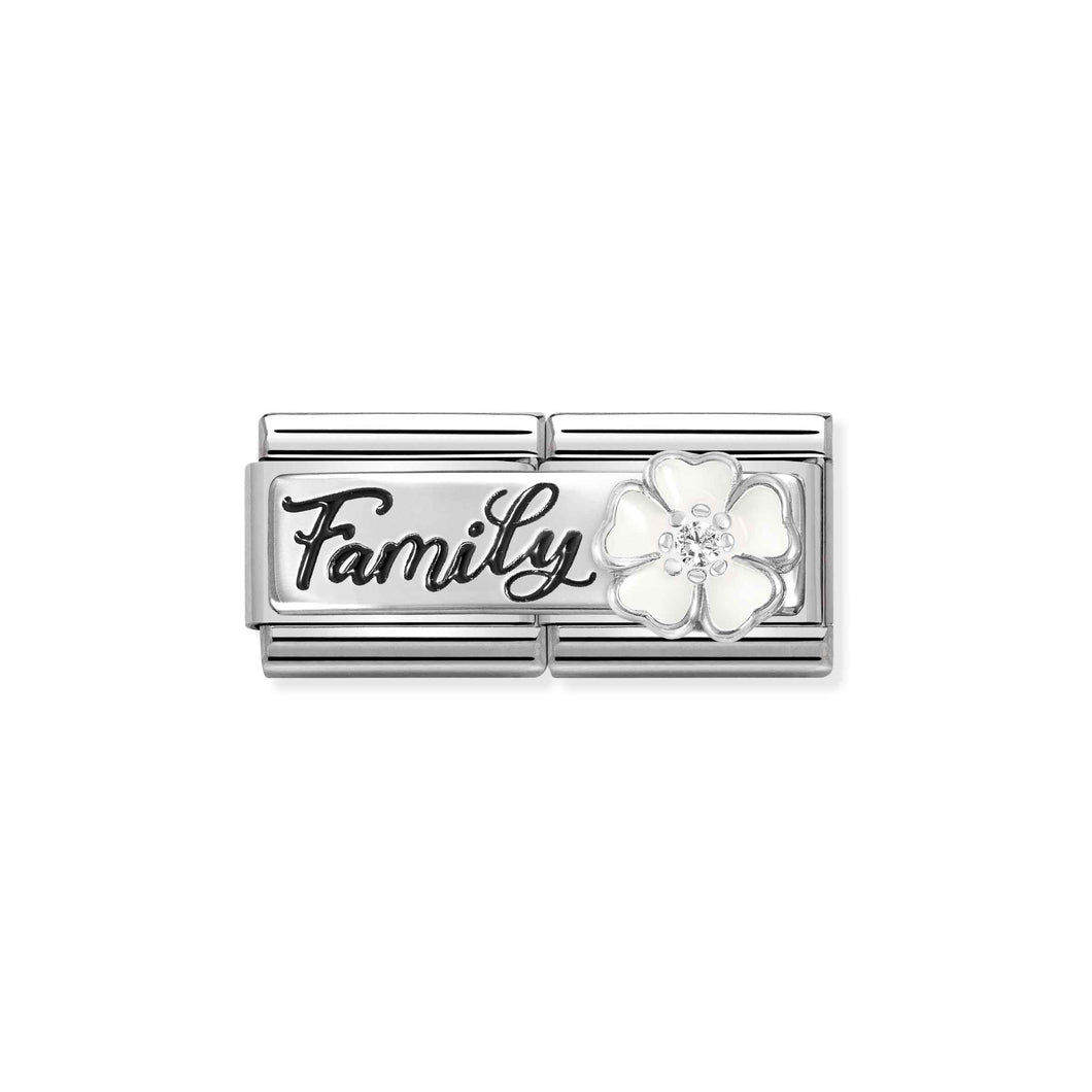 COMPOSABLE CLASSIC DOUBLE LINK 330734/17 FAMILY WITH WHITE FLOWER IN 925 SILVER