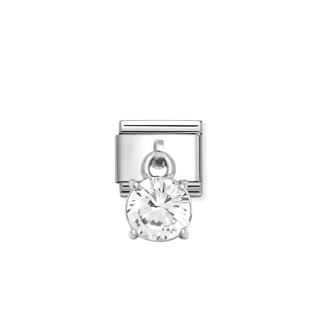 COMPOSABLE CLASSIC LINK 331812/09 ROUND BRILLIANT WHITE CZ CHARM IN 925 SILVER