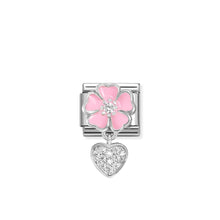 Load image into Gallery viewer, COMPOSABLE CLASSIC LINK 331814/01 PINK FLOWER AND HEART CZ CHARM IN 925 SILVER
