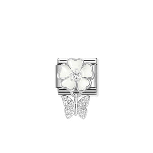 COMPOSABLE CLASSIC LINK 331814/05 WHITE FLOWER AND BUTTERFLY CZ CHARM IN 925 SILVER