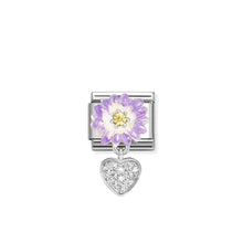 Load image into Gallery viewer, COMPOSABLE CLASSIC LINK 331814/10 PURPLE FLOWER AND HEART CZ CHARM IN 925 SILVER
