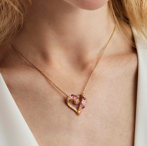 MOSAICA NECKLACE 241604/012 GOLD, PINK & GREEN CZ HEART