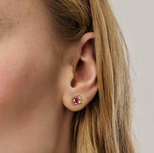 Load image into Gallery viewer, MOSAICA EARRINGS 241606/012 GOLD WITH PINK &amp; GREEN CZ STUDS
