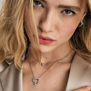 COSMIC LOVE NECKLACE 241708/005 ROSE GOLD LAYERED HEART WITH WHITE CZ