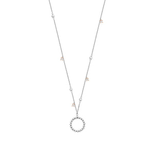 SPHERE PENDANT NECKLACE 020356/034 STAINLESS STEEL, ROSE GOLD & WHITE CRYSTAL