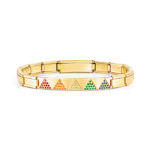 Load image into Gallery viewer, TRENDSETTER BRACELET 021142/012 GOLD PVD &amp; RAINBOW TRIANGLE CZ PATTERN
