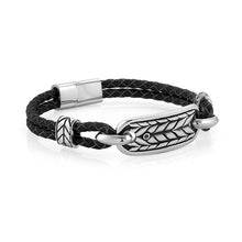 Load image into Gallery viewer, INSTINCT MEN&#39;S BRACELET 027912/029 BLACK LEATHER &amp; STAINLESS STEEL ROPE
