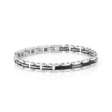 Load image into Gallery viewer, STRONG MEN&#39;S BRACELET 028301/004 STEEL WITH BLACK CERAMIC, PVD &amp; CZ
