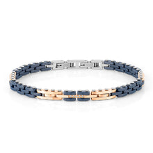 Load image into Gallery viewer, STRONG MEN&#39;S BRACELET 028302/005 ROSE GOLD STEEL WITH BLUE PVD &amp; CZ
