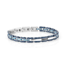 Load image into Gallery viewer, STRONG MEN&#39;S BRACELET 028302/007 STEEL WITH BLUE PVD, BLACK CERAMIC &amp; CZ
