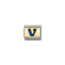 Load image into Gallery viewer, COMPOSABLE CLASSIC LINK 030201/22 BLUE LETTER V IN 18K GOLD &amp; ENAMEL
