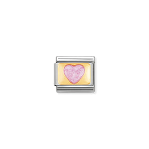 COMPOSABLE CLASSIC LINK 030206/43 PINK GLITTER HEART IN 18K GOLD & ENAMEL