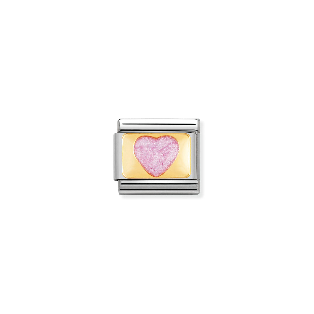 COMPOSABLE CLASSIC LINK 030206/43 PINK GLITTER HEART IN 18K GOLD & ENAMEL